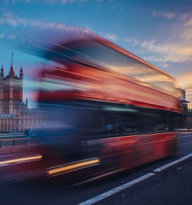 speeding bus in England