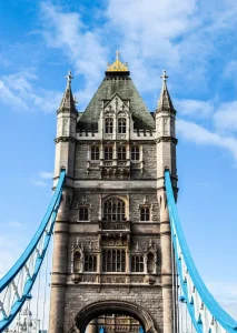 The top spires of a beautiful bridge in London.