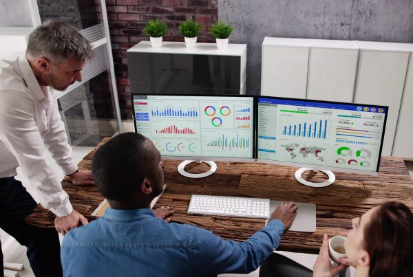 financial consultant looking at stats